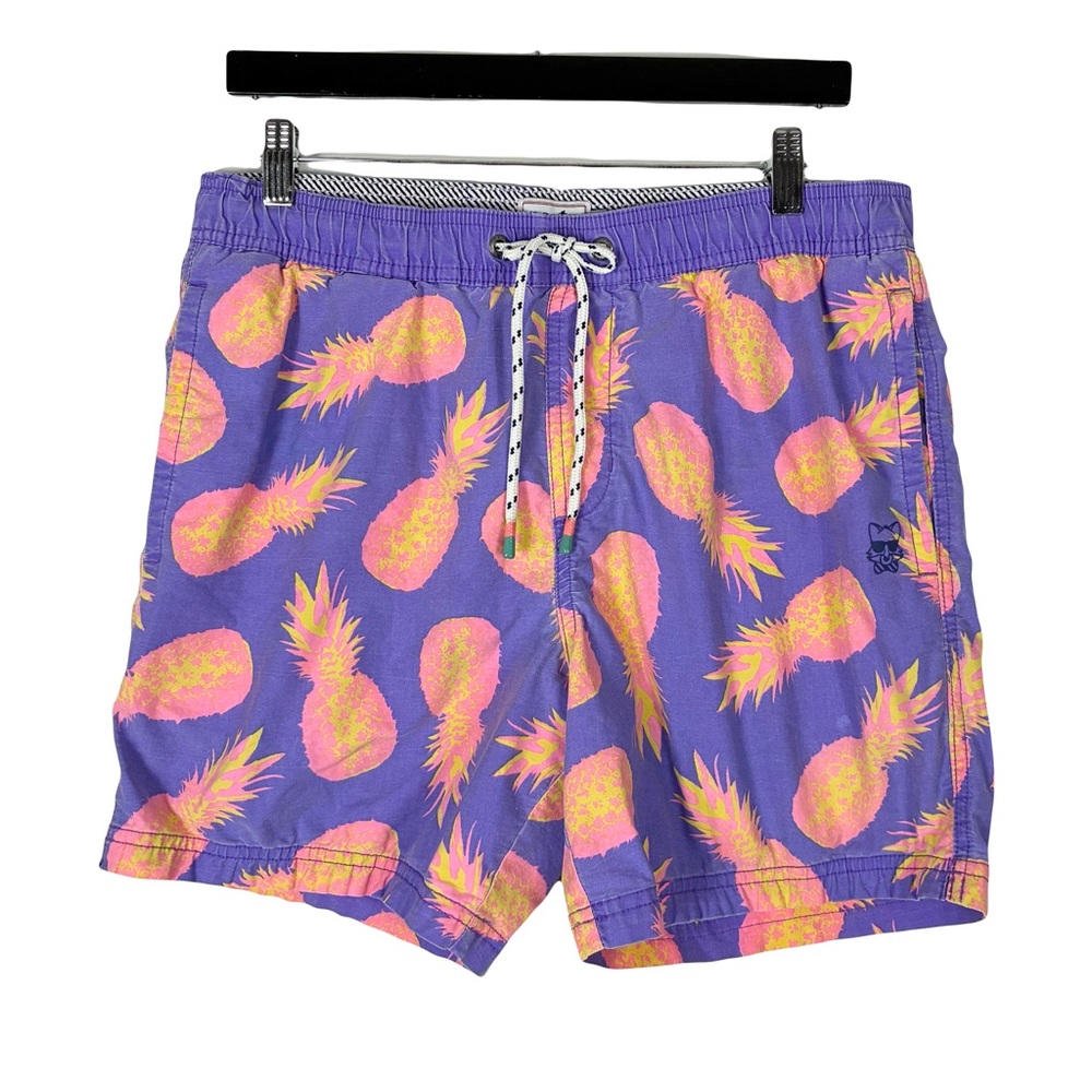 Party Pants Swim Trunks Men M Board Shorts Purple Pineapple Print Beachy Vacay